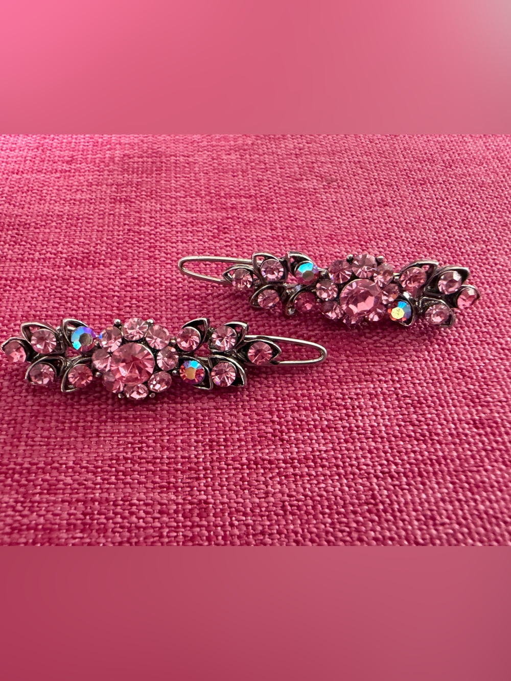 Set of 2 Vintage Pink Crystal Hair Barrettes